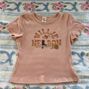 American Eagle Band Baby Tee: Willie Nelson T-Shirt - Pink